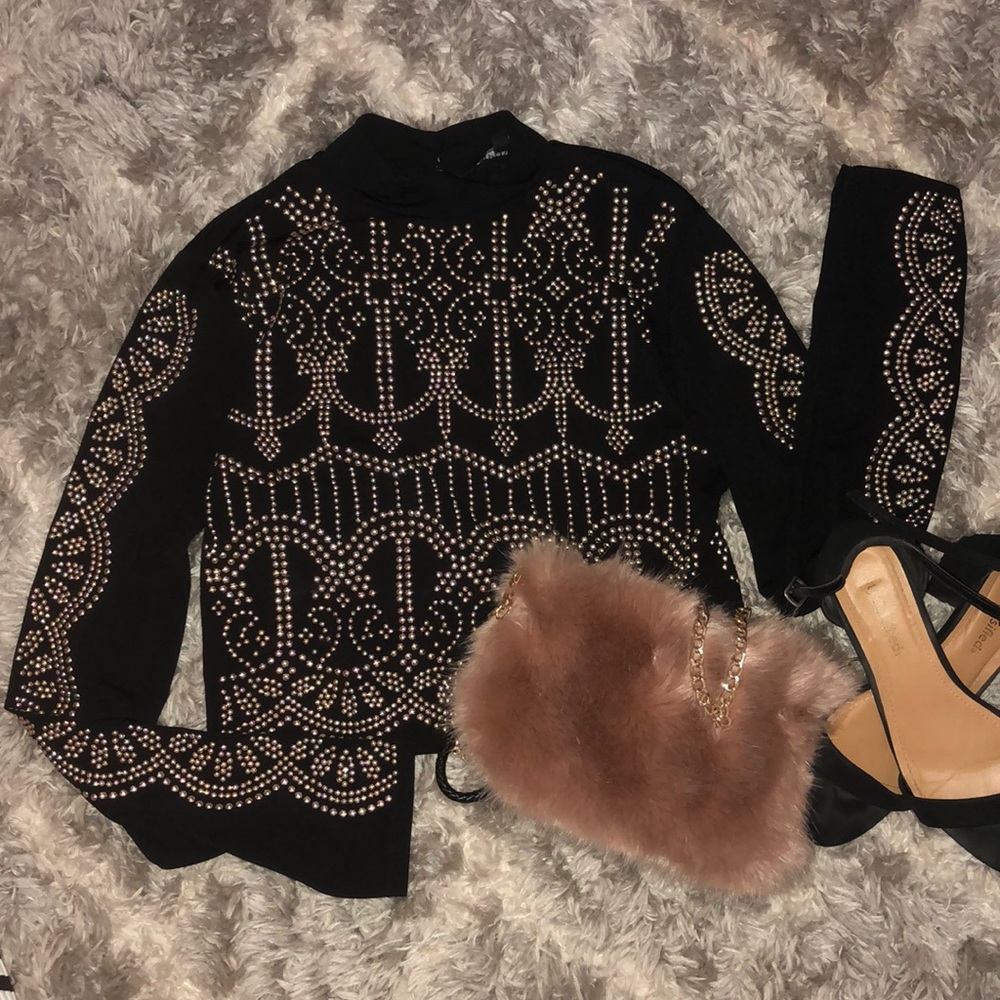 Black crop top with gold details